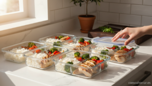 Preparación de comida en casa para llevar al trabajo y ahorrar en el menú diario