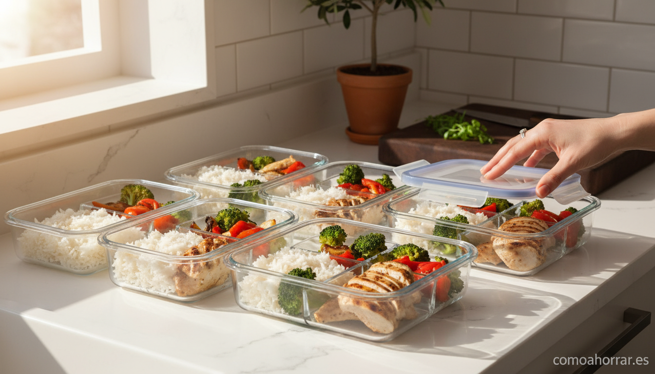 Preparación de comida en casa para llevar al trabajo y ahorrar en el menú diario