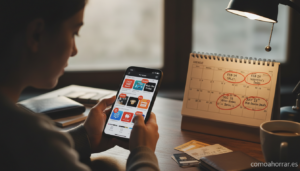 Persona mirando notificaciones de compras en el móvil con calendario de fechas comerciales